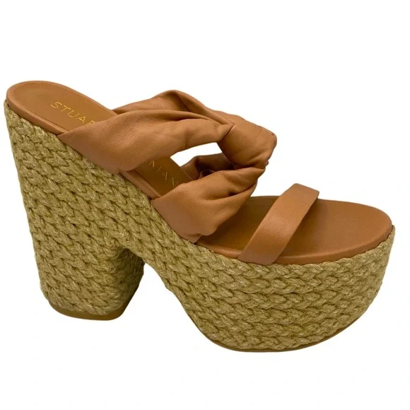 NWOB Stuart Weitzman Playa Sohigh Leather Knot Espadrille Platform Sandals - Picture 7 of 14